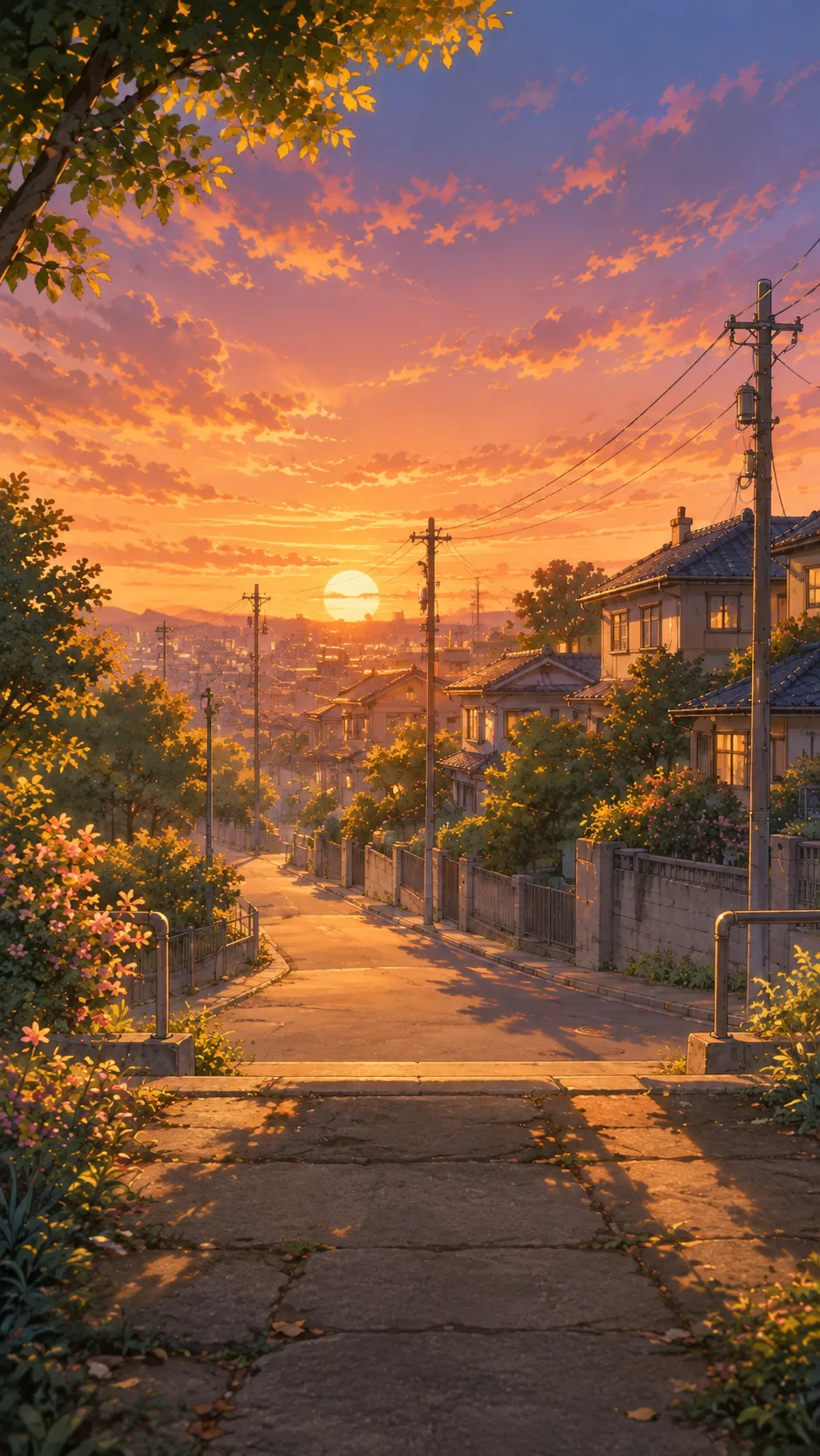 夕阳下的怀旧小镇坡道